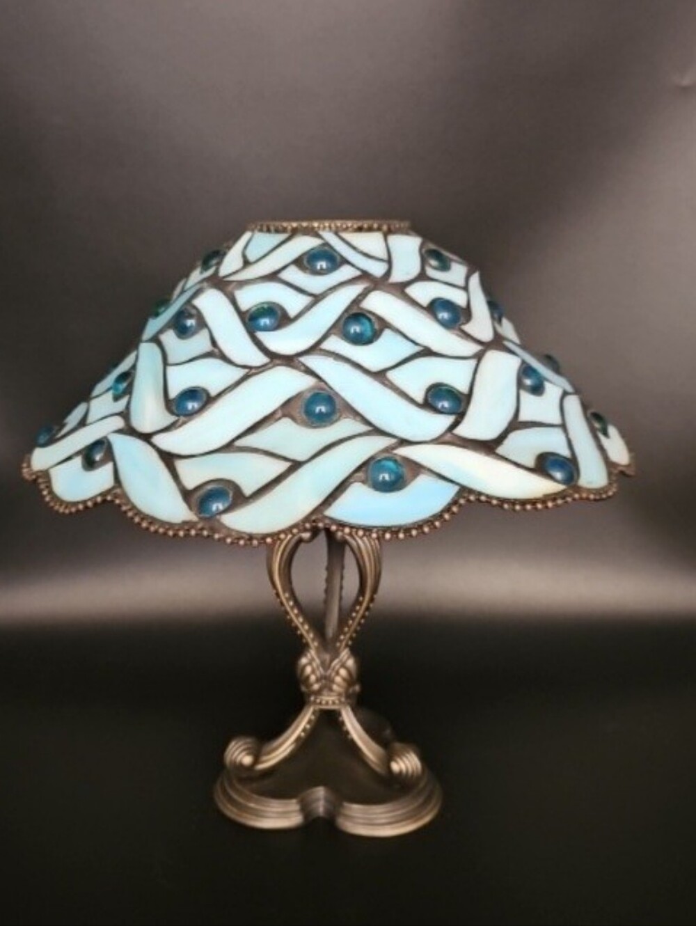 Vtg PartyLite SPRING WATER Tealight Votive Tiffany Style Lamp Stained Glass Blue